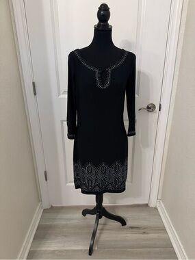 White House Black Market Black Long-Sleeve Embellished Shift Dress